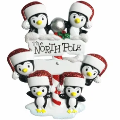 Penguin Family Of 6 At The North Pole Personalized Christmas Ornament OR1739-6