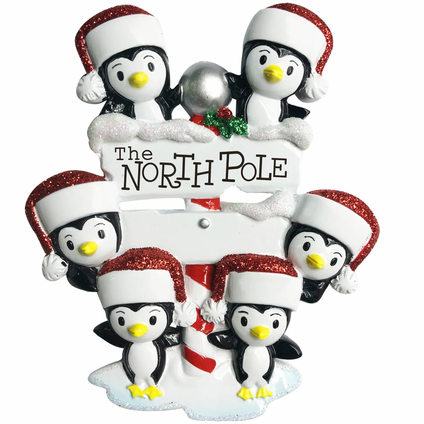 Penguin Family Of 6 At The North Pole Personalized Christmas Ornament OR1739-6