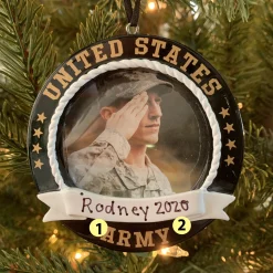 Personalized Black Army Frame Christmas Ornament
