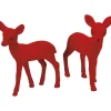 Primitives By Kathy 6" Red Velvet Flocked Deer Christmas Figures Set Of 2 107781