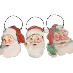 Primitives By Kathy Set Of 3 Santa Claus Vintage Inspired Christmas Ornaments 115319