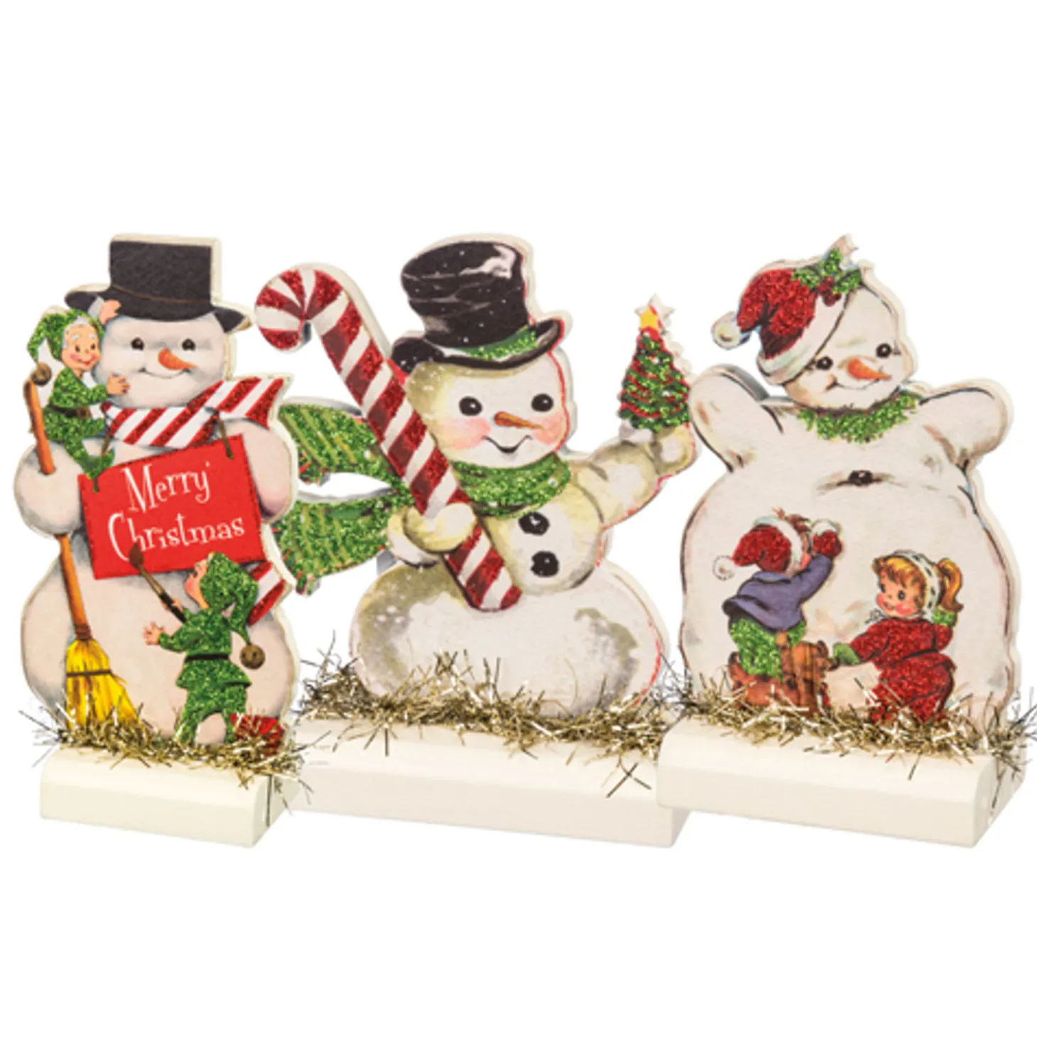 Primitives By Kathy Set Of 3 Retro Snowmen Stand Up Christmas Figures 32297
