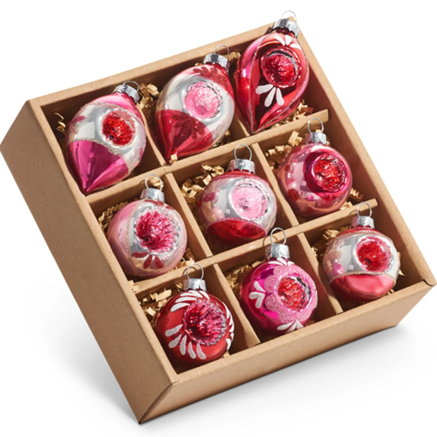 Ra 2.75" Box Of Vintage Pink Reflector Glass Christmas Ornament 4423005