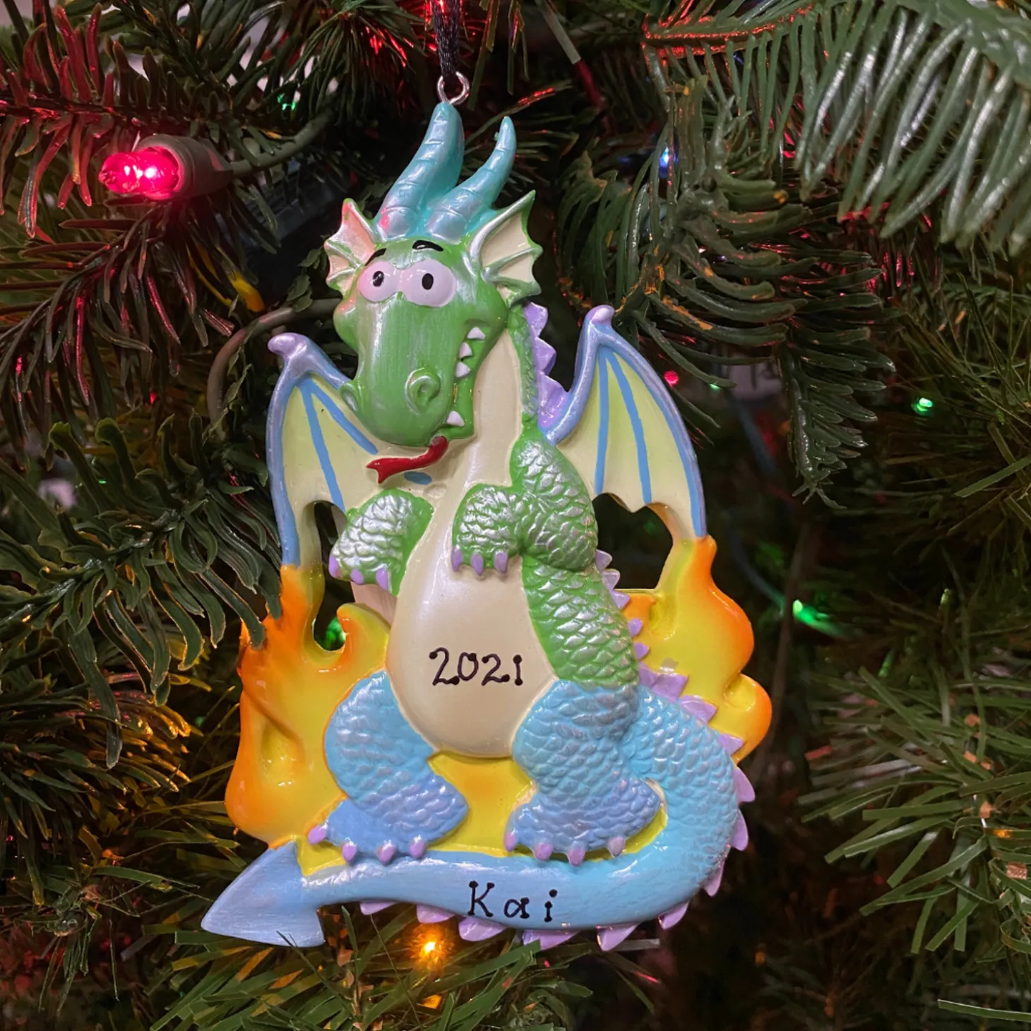 Rainbow Dragon Personalized Christmas Ornament OR962