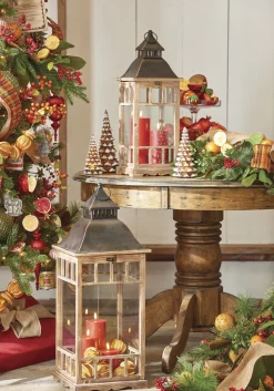 Raz 23" & 30" Metal And Wood Christmas Lantern Set 4018501