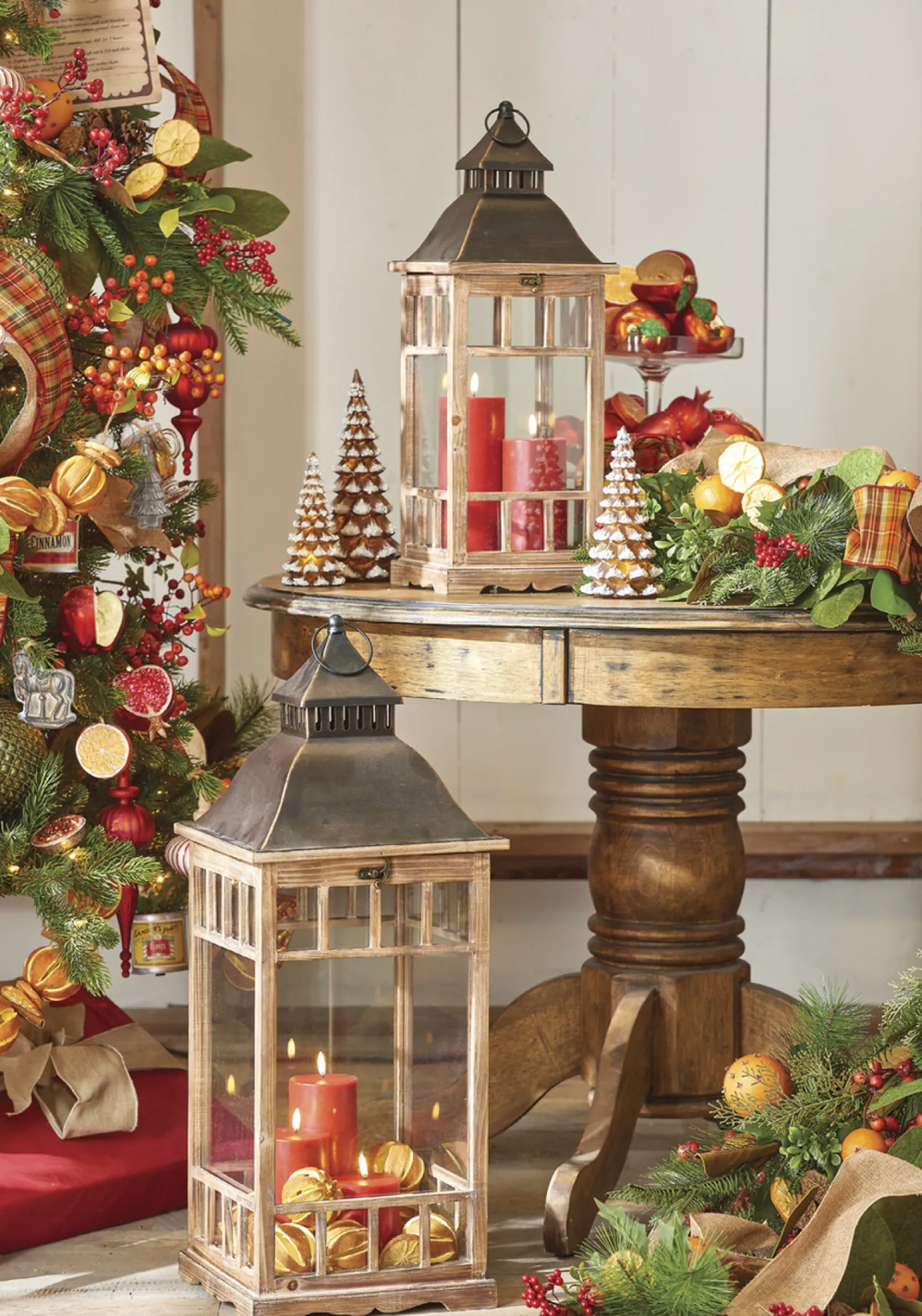 Raz 23" & 30" Metal And Wood Christmas Lantern Set 4018501