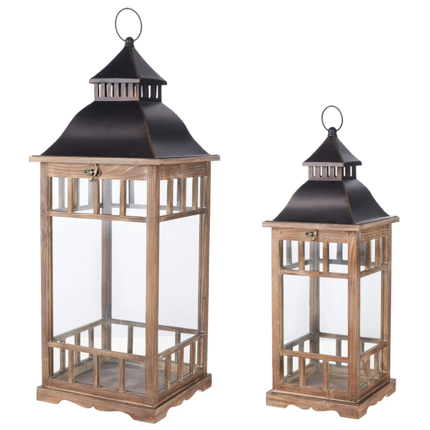 Raz 23" & 30" Metal And Wood Christmas Lantern Set 4018501