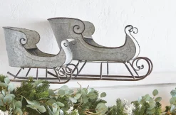 Raz 16.5" & 24.5" Galvanized Distressed Metal Sleighs Set Of 2 Christmas Decoration 4128884