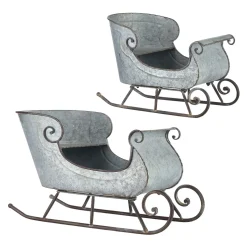 Raz 16.5" & 24.5" Galvanized Distressed Metal Sleighs Set Of 2 Christmas Decoration 4128884