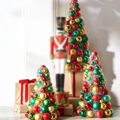 Raz 10", 13", Or 15.5" Red, Green And Gold Ball Ornament Christmas Tree