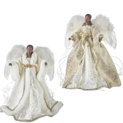 Raz 16" African American White And Gold Angel Christmas Tree Topper 4115551