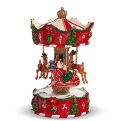 Raz 8.5" Animated Musical Santa's Sleigh Carousel Christmas Decoration 4471351