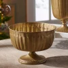 Raz 9.5" Antique Gold Pedestal Metal Bowl Christmas Decoration 4428125