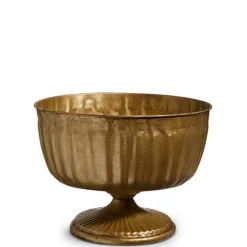 Raz 9.5" Antique Gold Pedestal Metal Bowl Christmas Decoration 4428125