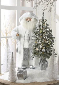 Raz 37" Arctic Winter White Santa With Lighted Tree Christmas Decoration 4415588