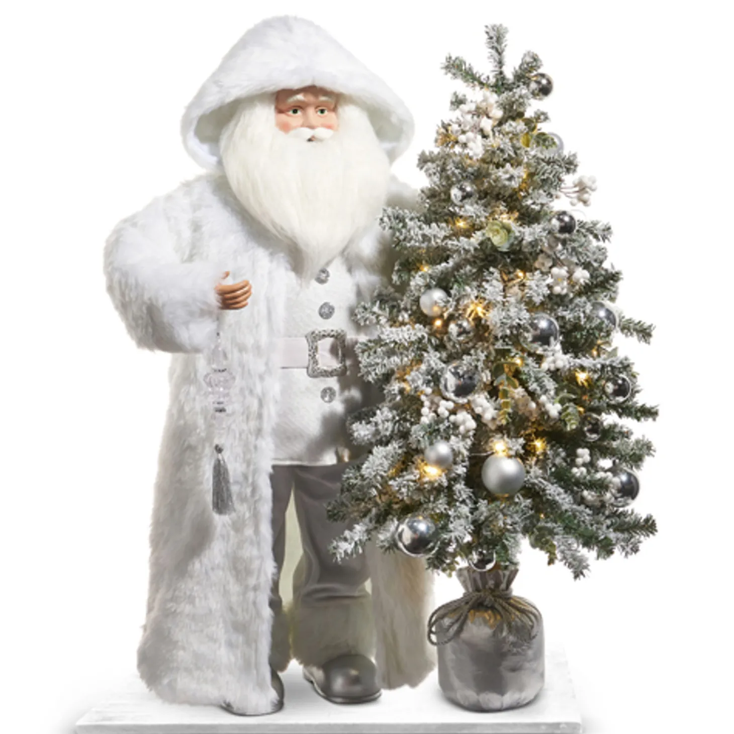 Raz 37" Arctic Winter White Santa With Lighted Tree Christmas Decoration 4415588