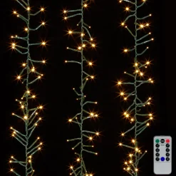 Raz 15' Battery Operated Cluster Garland Green Wire With White Compact Christmas Lights G3937045