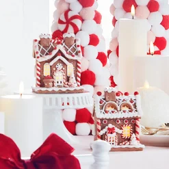 Raz 5" Battery Operated Lighted Pink And Red Gingerbread House Christmas Ornament 4316088