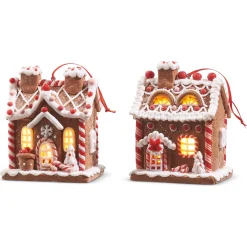 Raz 5" Battery Operated Lighted Pink And Red Gingerbread House Christmas Ornament 4316088