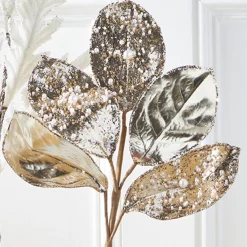 Raz 23" Bead And Pearl Jeweled Magnolia Leaf Stem Christmas Pick F4006721