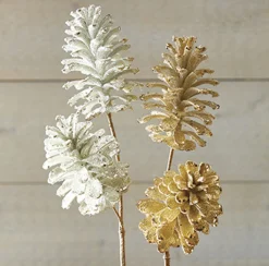 Raz 21.5" Beaded And Glittered Pinecone Stem Christmas Tree Spray F4106758