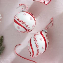 Raz 4.5" Beaded Peppermint And Pink Glass Christmas Ornament 4352874