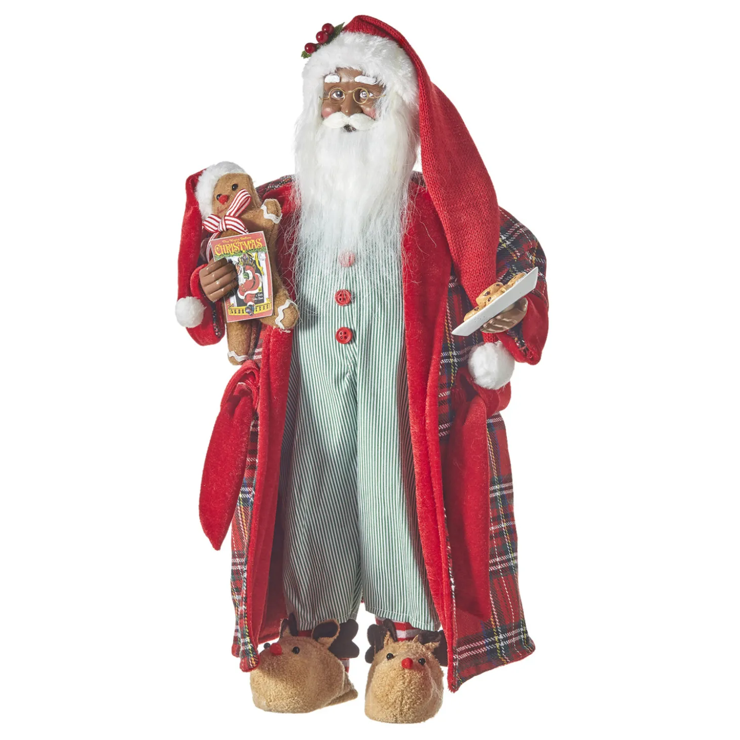 Raz 18" Bedtime African American Santa With Plate Of Cookies Christmas Figure 4115558