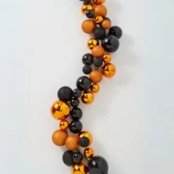 Raz 4' Black And Orange Plastic Ball Halloween Garland G4332727