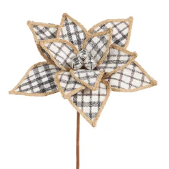 Raz 15" Black And White Checkered Poinsettia Christmas Stem F4306712