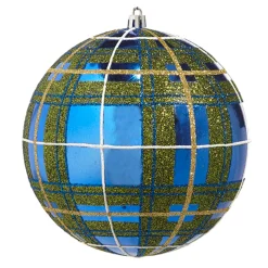 Raz 6" Blue And Green Plaid Glitter Ball Christmas Ornament 4432727