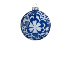 Raz 4" Blue And White Floral Delft Glass Christmas Ornament 4424554