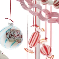 Raz 5" Blue And White Striped Merry Christmas Glass Ball Ornament 4152869