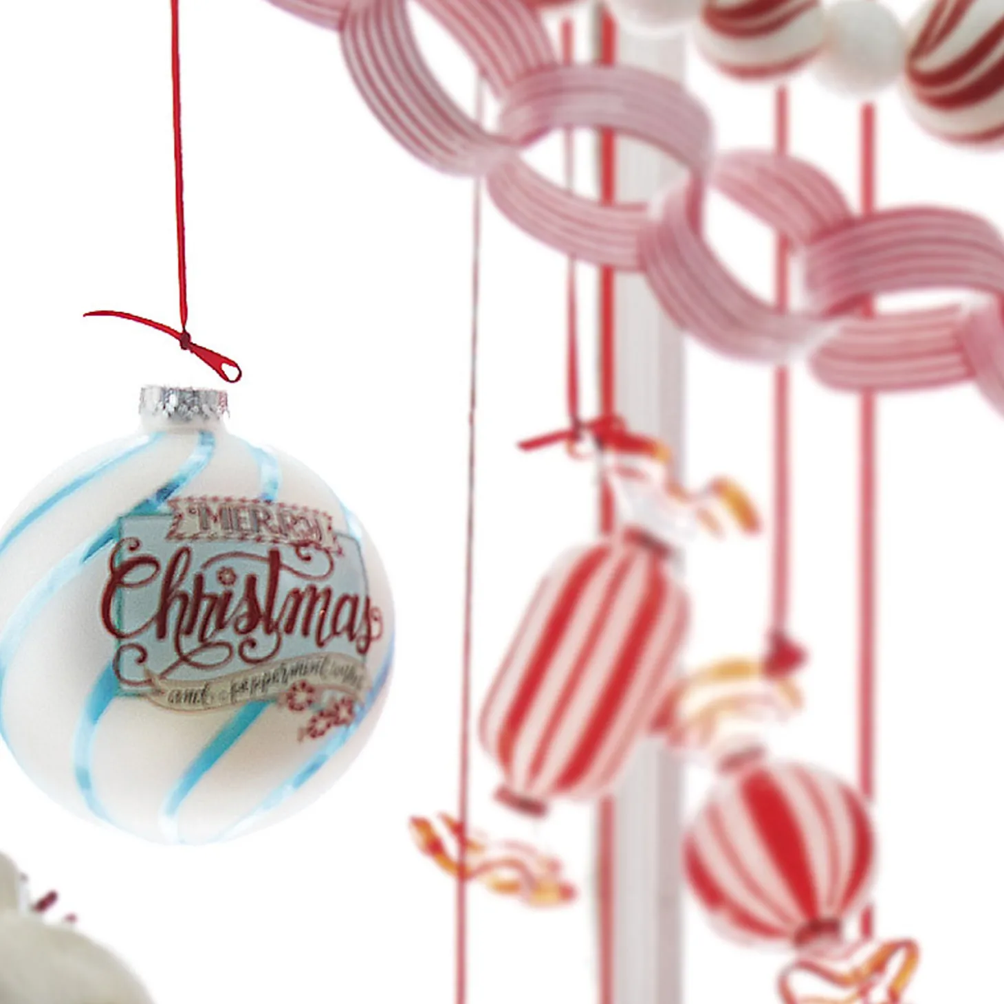 Raz 5" Blue And White Striped Merry Christmas Glass Ball Ornament 4152869