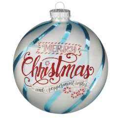 Raz 5" Blue And White Striped Merry Christmas Glass Ball Ornament 4152869