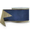 Raz 4" Blue Velvet And Gold Wired Christmas Ribbon R4427723