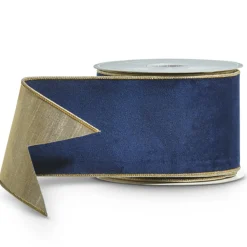Raz 4" Blue Velvet And Gold Wired Christmas Ribbon R4427723