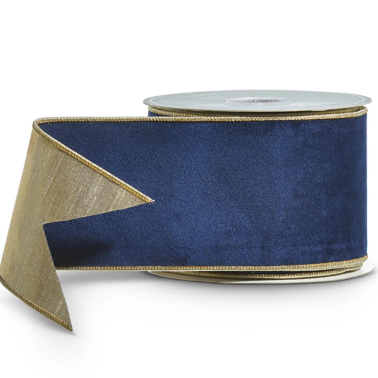Raz 4" Blue Velvet And Gold Wired Christmas Ribbon R4427723