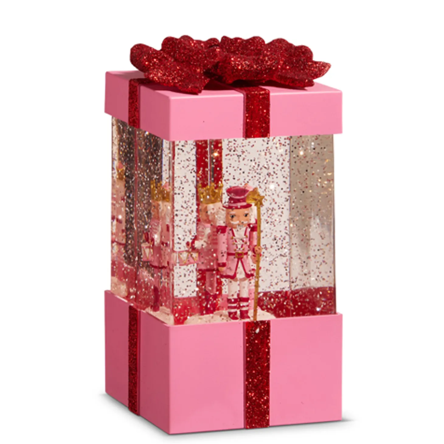 Raz 7.75" Blushing Pink Christmas Present Water Globe With Nutcracker 4400758