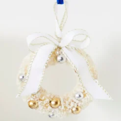 Raz 5.5" Bottle Brush Ivory And Gold Wreath Christmas Ornament 4319150