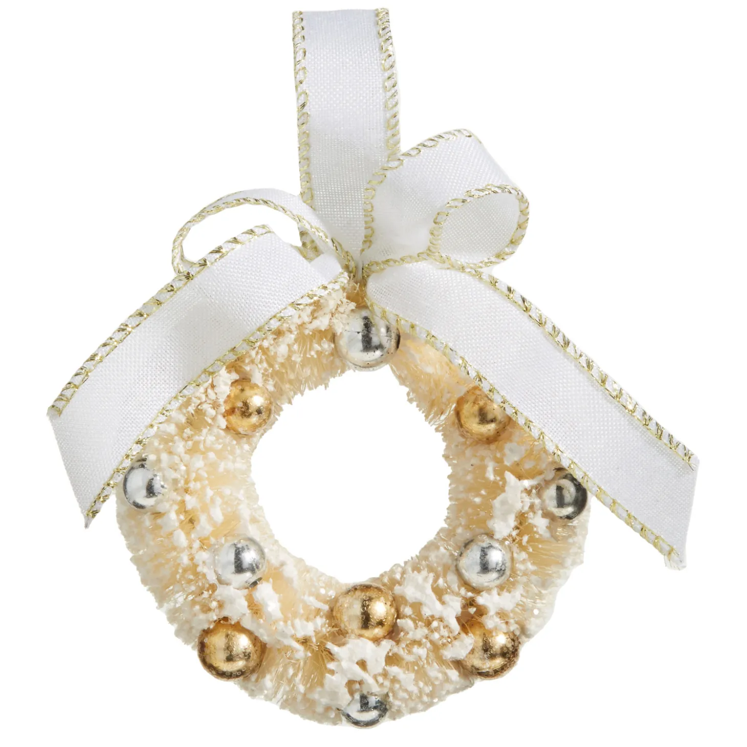 Raz 5.5" Bottle Brush Ivory And Gold Wreath Christmas Ornament 4319150