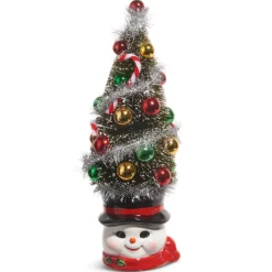 Raz 14" Bottle Brush Tree In Snowman Mug Christmas Decoration 4419120