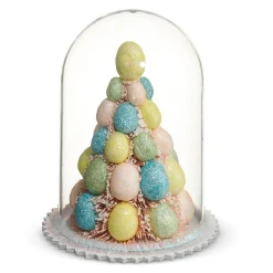 Raz 5.5" Bottle Brush Tree With Egg Ornaments In Cloche Easter Decoration 4415511
