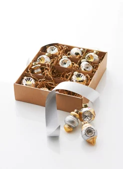 Raz 2" Box Of 12 Champagne And Silver Vintage Christmas Ornament Set 4320927
