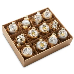 Raz 2" Box Of 12 Champagne And Silver Vintage Christmas Ornament Set 4320927