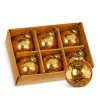 Raz 3" Box Of 6 Gold Crackle Glass Christmas Ornaments 4300717