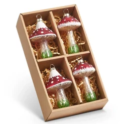 Raz 3.5" Box Of 4 Red Mushroom Glass Christmas Ornament Set 4424518