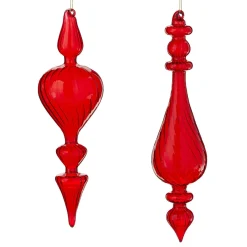 Raz 11.25" Bright Red Finial Glass Christmas Ornament 4122878