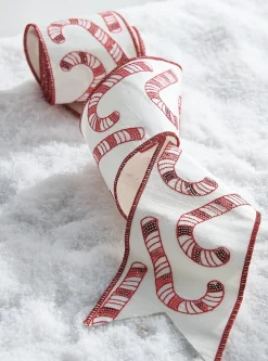 Raz 4" Candy Cane Sequined Wired Christmas Ribbon R4227728
