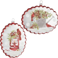 Raz 6" Cardinal Scalloped Edge Disc Glass Christmas Ornament 4224656