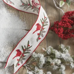 Raz 4" Cardinal Wired Embroidered Christmas Ribbon R4171874